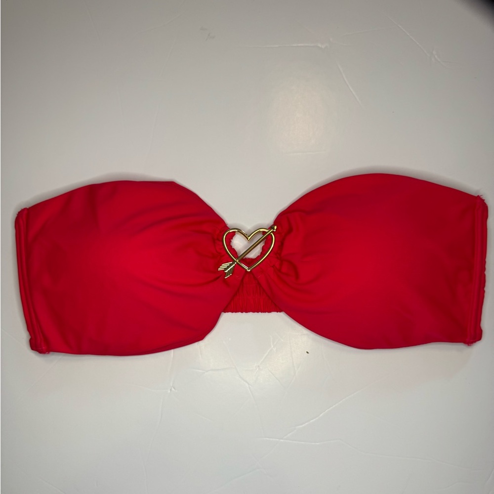 White Fox Swim Red Bandeau Bikini Top XL Heart Arrow Accent‎ Strapless Sexy